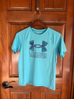 Under Armour Kids Short Sleeve Logo Tee - Aqua Blue- Boys Large